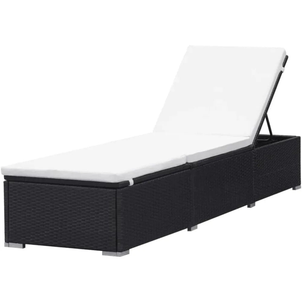 Sun Lounger with Poly Rattan and Cushion, Adjustable and Durable Outdoor Seating, Easy-to-Assemble Patio Furniture, Black and C