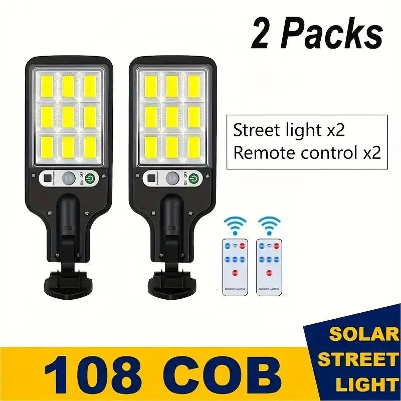 1/2/4-Pack Solar Street Lights, 108 COB LED Outdoor Wall Lights with Remote Control and Motion Sensor, Adjustable 3 Modes, Suita