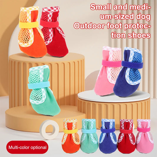 1Set Wear Resistant Dog Cat Boots Outdoors Thickened Anti-Slip Small Puppy Shoes Adjustable Drawstring Pet Booties Pet Supplies