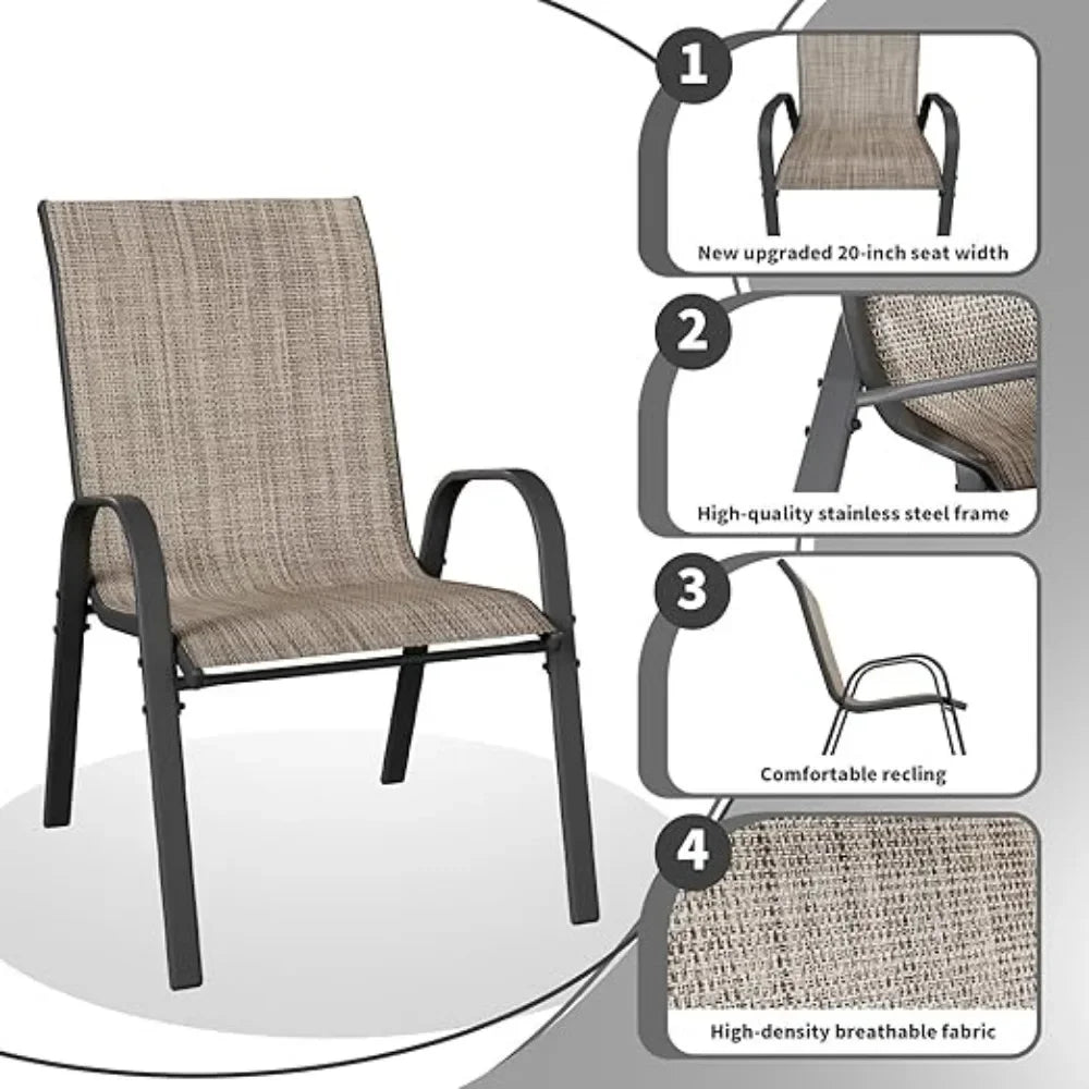 Patio Dining Chairs Set of 4, Outdoor High Stacking Chairs for All Weather, Breathable Seat Fabric and Alloy Steel Frame