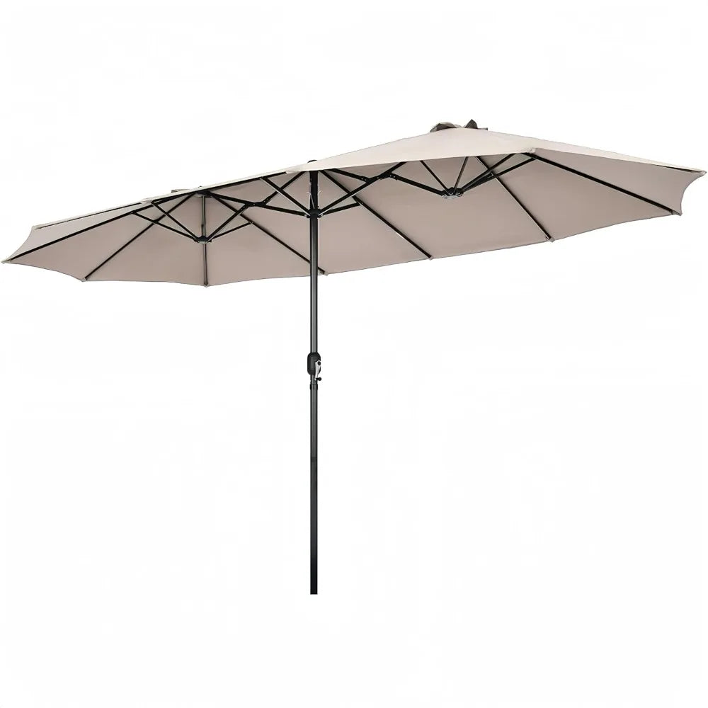 15ft Large Patio Umbrella Not Include Base, Outdoor Double-Sided Rectangle Market Umbrella with Crank Handle