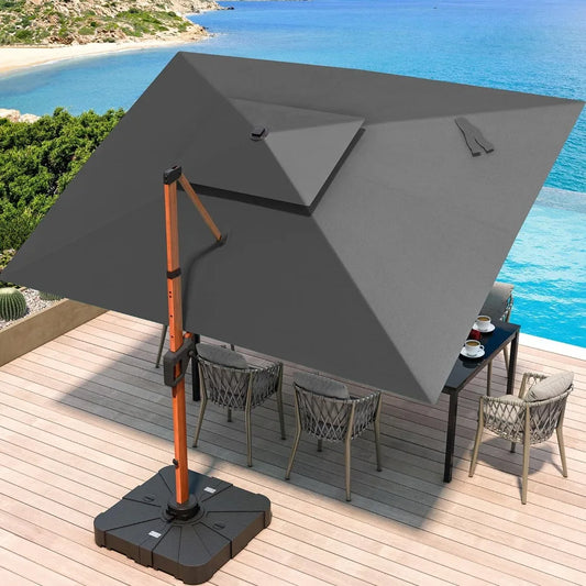 JZAC & QZYD 10 X 13 FT Cantilever Patio Umbrella Outdoor Large Double Top Deluxe Wood Grain Heavy Duty Rectangle Offset Umbrella