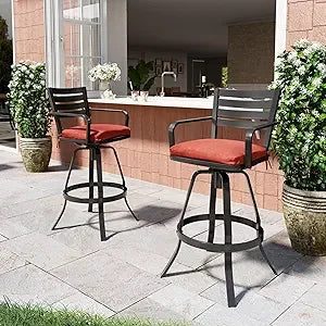 29.5" Sunbrella Outdoor Bar Stools Set of 2, Aluminum Swivel Patio Bar Height Bar Stools with Back & Footrest, Rust-Proof Tall