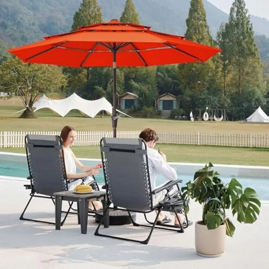 9FT 3 Tier Patio Umbrella Outdoor Umbrella Table Umbrellas  w/Push Button Tilt and UV Protection Outside Garden Pool Umbrella