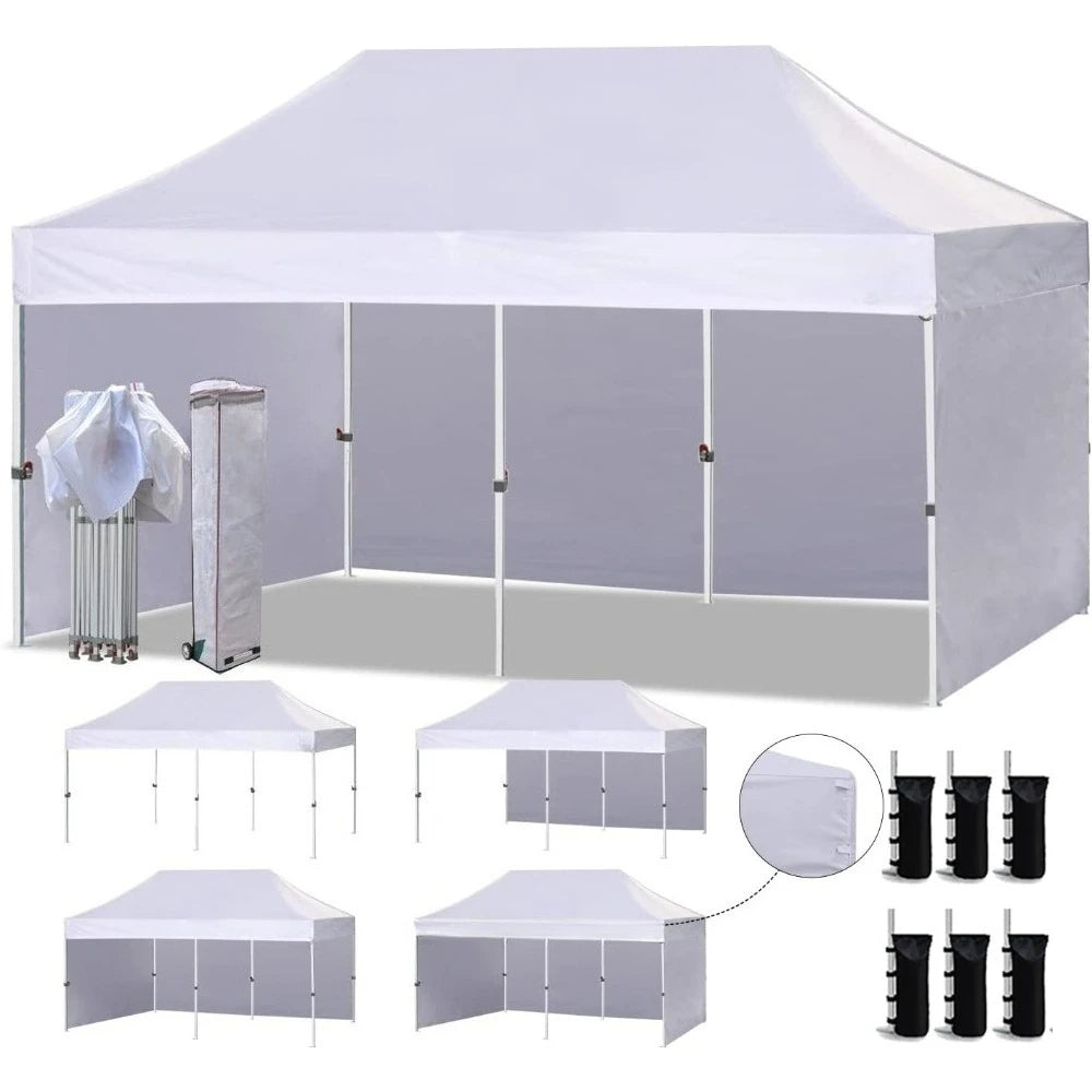 Canopy Tent Commercial Instant Canopies with 4 Removable Zipper End Side Walls and Roller Bag, Bonus 6 SandBags