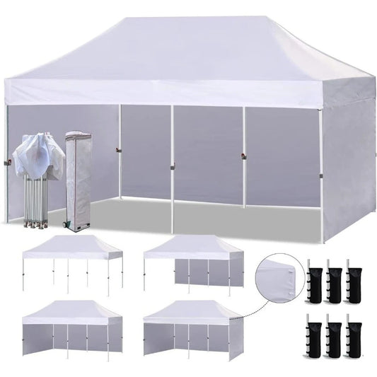 Canopy Tent Commercial Instant Canopies with 4 Removable Zipper End Side Walls and Roller Bag, Bonus 6 SandBags