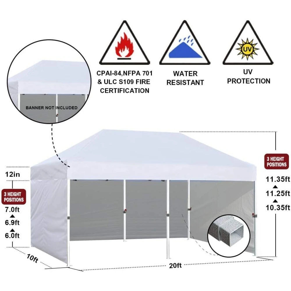 Canopy Tent Commercial Instant Canopies with 4 Removable Zipper End Side Walls and Roller Bag, Bonus 6 SandBags