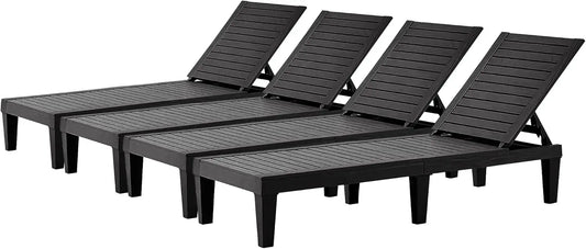 Chaise Lounge Outdoor Set of 4,Adjustable Pool Lounge Chair with 5 Positions Backrest, Waterproof Sun Loungers .Black