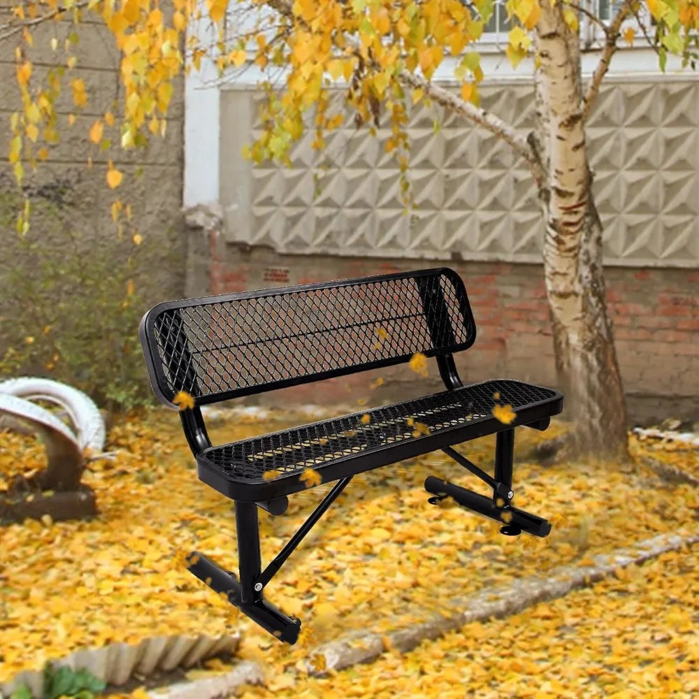 4FT Heavy Duty Park Bench with Back Portable Frame, Outdoor Metal Park Bench with Backrest, Steel Mesh Outdoor Bench for Garden,