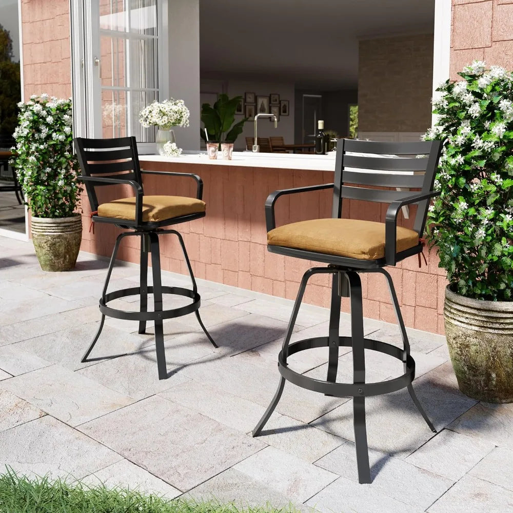29.5" Sunbrella Outdoor Bar Stools Set of 2, Aluminum Swivel Patio Bar Height Bar Stools with Back & Footrest, Rust-Proof Tall