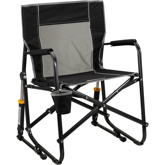 Outdoor Rocking Chair with Beverage Holder, Shock Absorbers with Patented Spring-Action Rocking, Outdoor Beach Chair