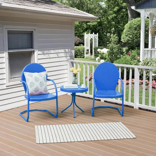 Patio Bistro Set Retro Metal Outdoor Seating Conversation 3 Pieces, 2 C-Spring Motion Armchairs and Round Side Table