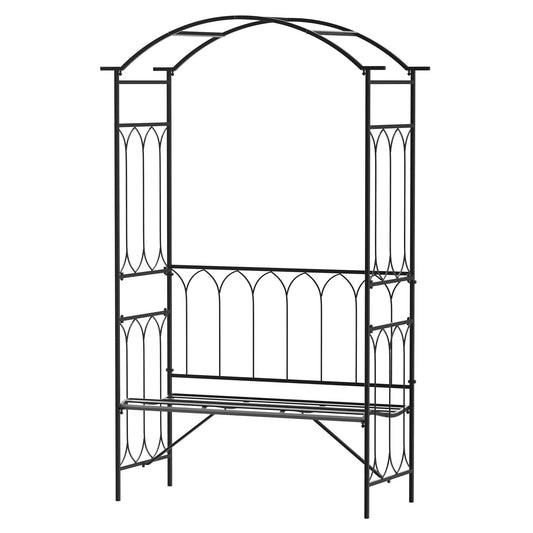 45” Steel Metal Outdoor Garden Arbor Archway with Bench Seating Black