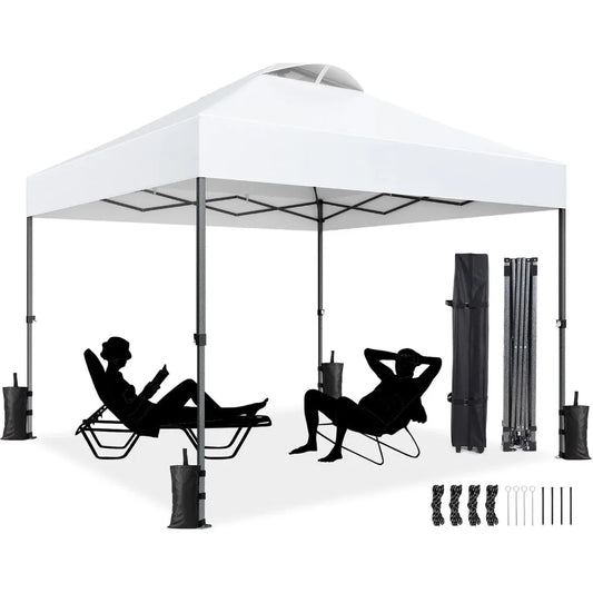 10x10ft 1-Person Setup Pop Up Canopy Tent - Easy Outdoor Sun Shade for Events, Parties, Camping, Gazebo with Wheel Cover