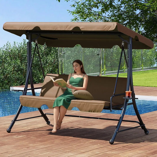Swing with Canopy, Outdoor Porch Swing with Stand for Adults, Glider Swings for Outdoors with 2 Side Table