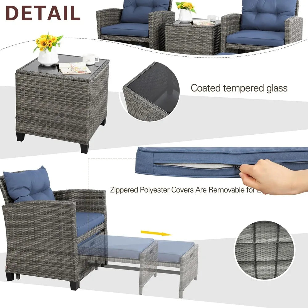 5 Piece Patio Furniture Set, Small Balcony Furniture, PE Wicker Rattan Patio Chairs Set of 2, Outdoor Lounge Chairs
