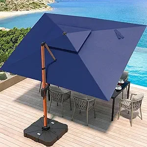 JZAC & QZYD 10 X 13 FT Cantilever Patio Umbrella Outdoor Large Double Top Deluxe Wood Grain Heavy Duty Rectangle Offset Umbrella