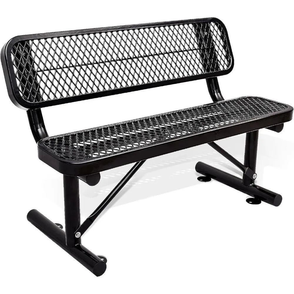 4FT Heavy Duty Park Bench with Back Portable Frame, Outdoor Metal Park Bench with Backrest, Steel Mesh Outdoor Bench for Garden,