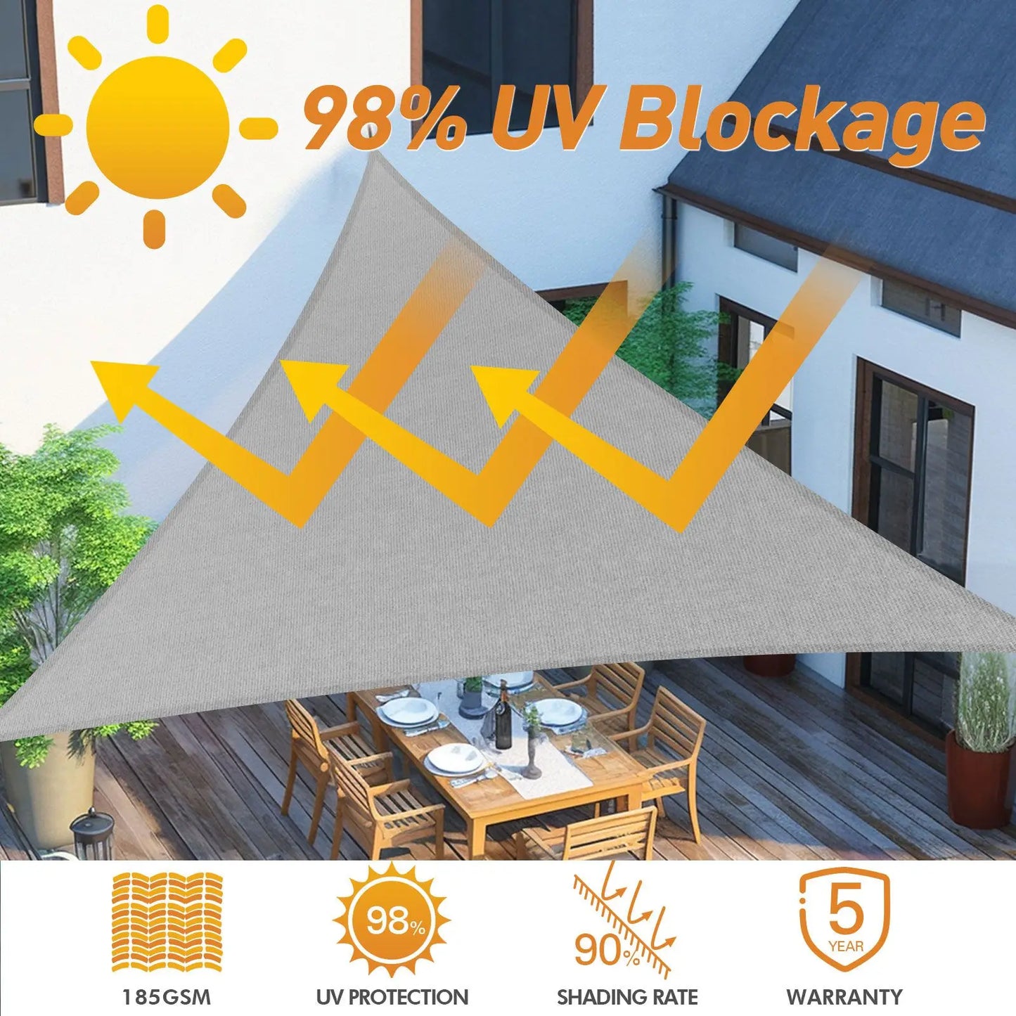 Size Sky Blue Sun Shade Sail Triangle Canopy 185 GSM Durable Fabric UV Block Awning for Outdoor Patio Garden Backyard