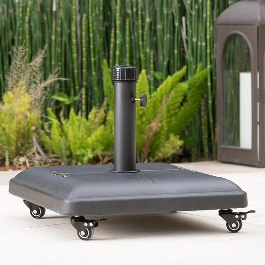 Sturdy and Stylish Outdoor Umbrella Base for Patios, Concrete Construction with Stainless Steel Handle, Black