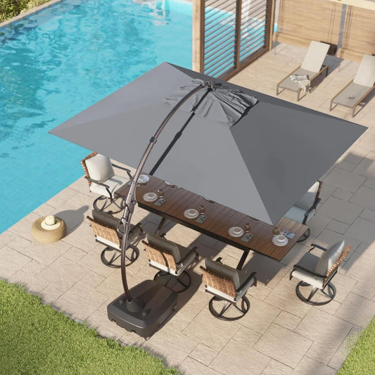 Grand patio 10x13 FT Cantilever Umbrella Outdoor Aluminum Rectangle Offset Umbrella Canopy with Base & Cover for Pool Garden