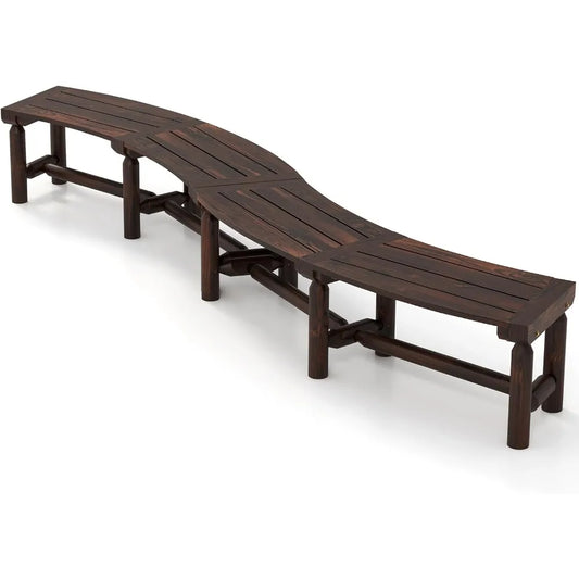 Wooden Outdoor Bench for 2-Person - Fire Pit Chair Bench with Fir Wood Top, Pine Wood Legs, 710Lbs Weight Capacity, Backless Cu
