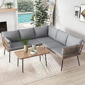 Bistro Chairs Set of 4 Rattan Outdoor Dining Chairs with Arms & Cushions Woven Rattan Chair with Curved Backrest All-Weather Wi