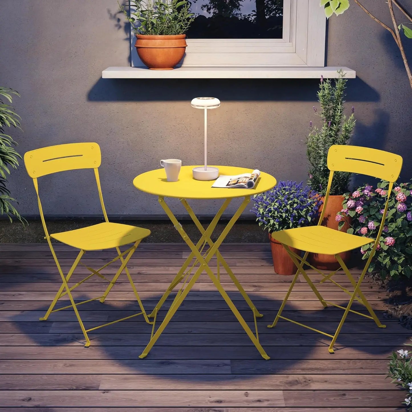 Premium Frame Patio Bistro Set, Colorful Folding Outdoor Patio Furniture Sets, 3-Piece Patio Table and Chair