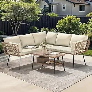 Bistro Chairs Set of 4 Rattan Outdoor Dining Chairs with Arms & Cushions Woven Rattan Chair with Curved Backrest All-Weather Wi