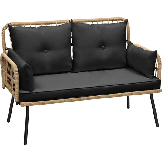 Outdoor chair, Outdoor Rattan Loveseat, Two-Seater Loveseat with Handwoven Rattan and Cushions, Ideal for Backyar, Balcony