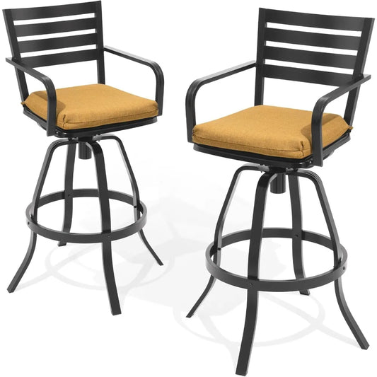 29.5" Sunbrella Outdoor Bar Stools Set of 2, Aluminum Swivel Patio Bar Height Bar Stools with Back & Footrest, Rust-Proof Tall