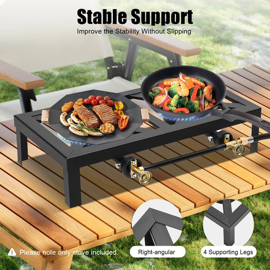 8000 W Camping Double Burner Stove, Portable Outdoor Gas Stove Propane Cooker with Regulator Hose (0-10PSI), for Camping, BBQ