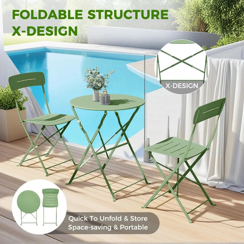 Premium Frame Patio Bistro Set, Colorful Folding Outdoor Patio Furniture Sets, 3-Piece Patio Table and Chair