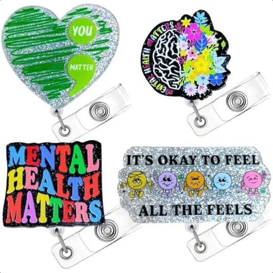 4PC Mental Health Matters Badge Reel Awareness Social Work Worker Medical  Badges Clip Holder Retractable Funny Cute It s Okay