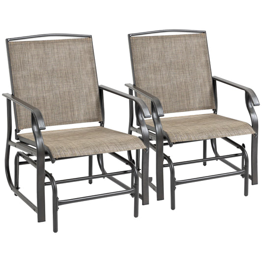 2Pc Outdoor Glider Chair Set, Rocking Armchairs, Patio Swing Furniture, Khaki