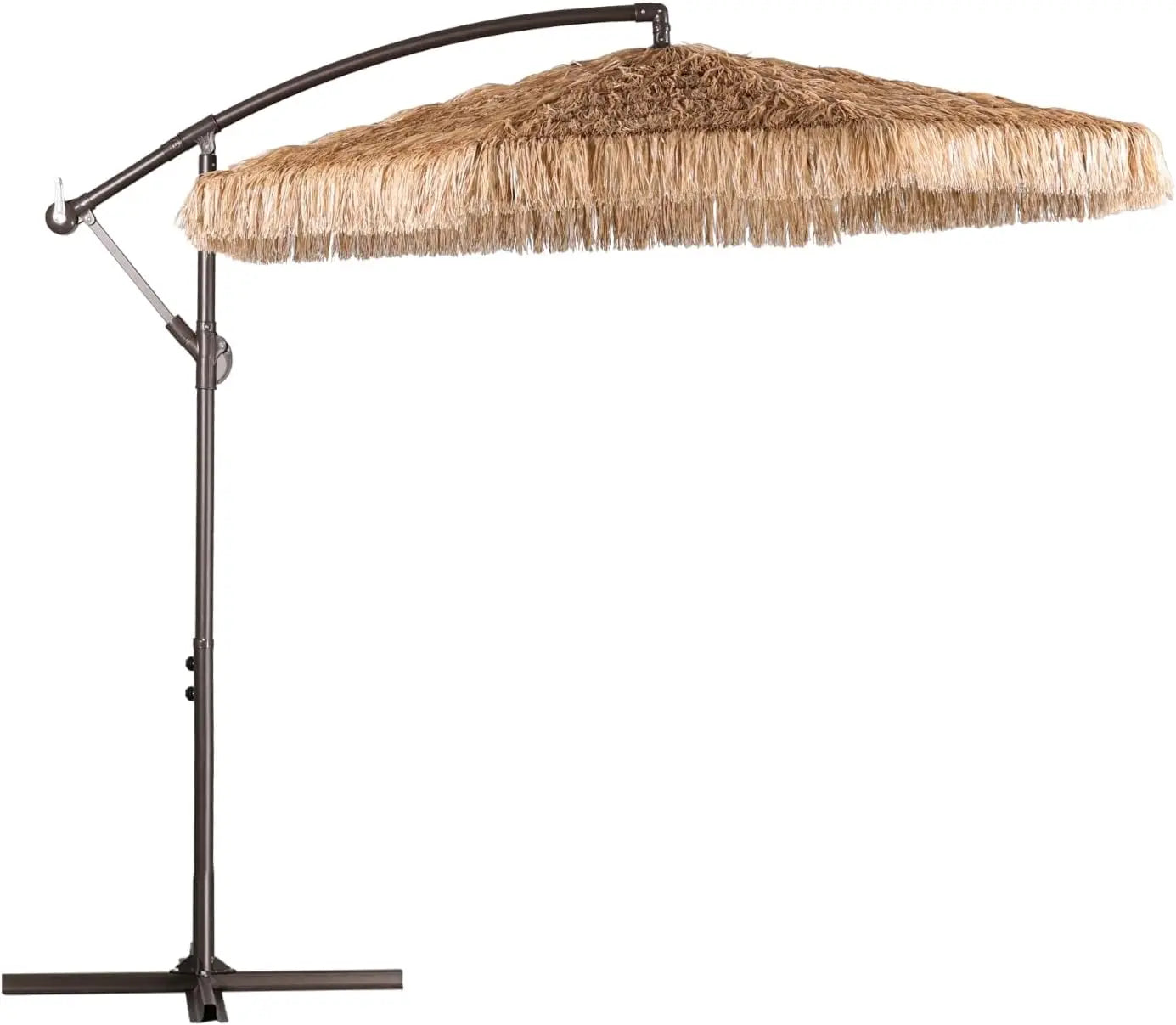 No Base Cantilever Tiki Thatch Patio Umbrella, Hand-Push Tilt Offset Umbrella for Outdoor, Poolside, Backyard