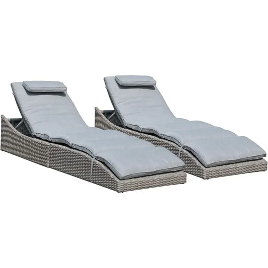 Folding Pool Lounge Chair Set of 2 Outdoor Adjustable Chaise Lounge Chair, Fully Assembled, Patio Reclining Sun Lounger