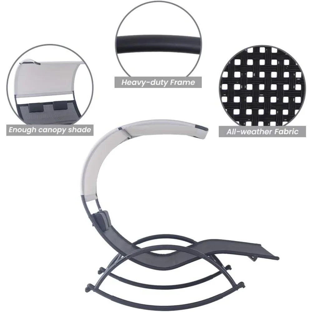 Outdoor Double Chaise Lounge Chair Swing Rocking Portable Hammock Bed Loveseat with Sun Shade & Wheels for Patio, Yard, Pool (B