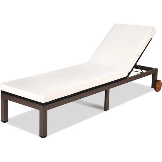 Patio Chaise Lounge Chair Outdoor Rattan Lounger Recliner Chair Adjustable Position Folding Wicker Lounge Chair with