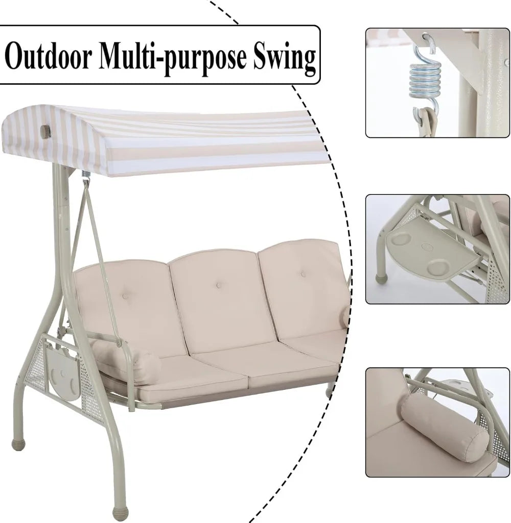 Patio Swings with Canopy, Outdoor Patio  with CupHolder, Outdoor Bench for Outside with Stand, Yard  for Adult,