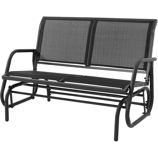 Patio Outdoor Glider Bench, High Backrest and Breathable Mesh Fabric, Yard Porch Loveseat, Outside Rocking Swing Chair