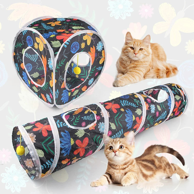 Funny Cat Toy Foldable Cat Channel Personalized Flowers Printed Pet Tunnel Toys Kitten Interactive Chase Toy Pet Supplies