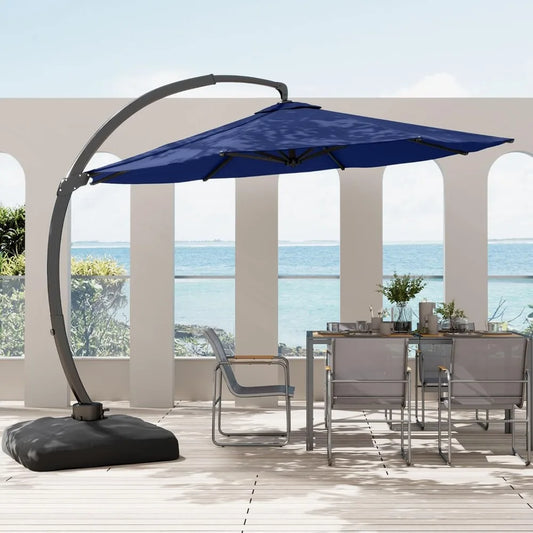 11FT Cantilever Patio Umbrella with Base Included, Large Cantilever umbrella with 360°Rotation, Heavy-Duty Offset Outdoor Umbrel