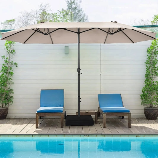 15ft Large Patio Umbrella Not Include Base, Outdoor Double-Sided Rectangle Market Umbrella with Crank Handle