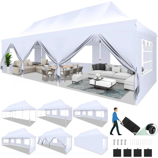 Canopy Tent 10x30 Pop Up Canopy with 8 Removable Sidewalls Party Tents for Parties Wedding Patio Commercial Waterproof and UV50
