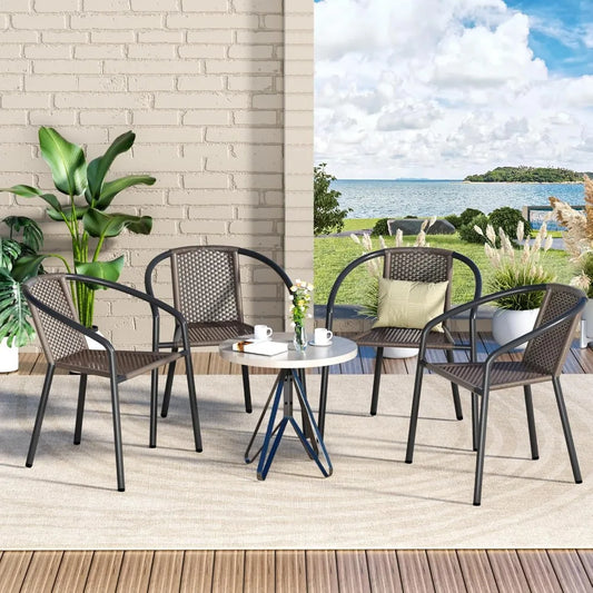 Patio Dining Chairs Set of 4, Outdoor Rattan Stackable Chairs for All Weather, Support 330 LBS, Metal Heavy Duty Portable Chair