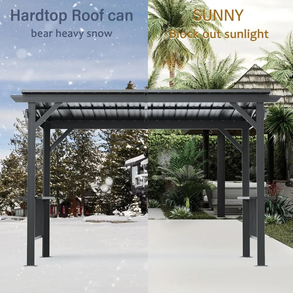 Domi 6.5x12FT Hardtop Grill Gazebo, Outdoor BBQ Gazebo with 2 Side Shelves, Sloping Steel Roof for Permanent Sun Shade with Ceil