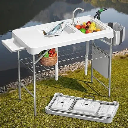 42.5" Fish Cleaning Table with Sink – Portable Outdoor Sink Station for Camping, Fishing, and Picnics Folding Camping Sink