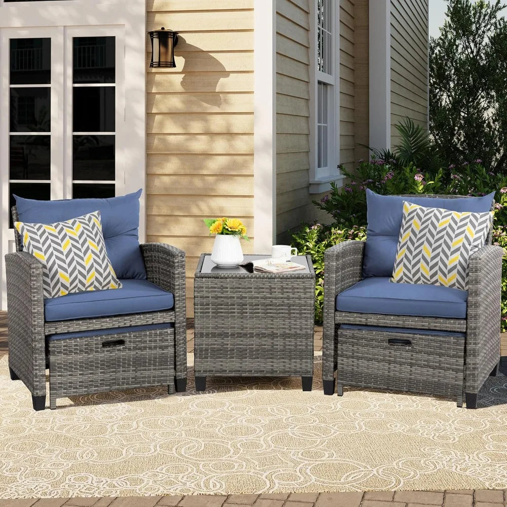 5 Piece Patio Furniture Set, Small Balcony Furniture, PE Wicker Rattan Patio Chairs Set of 2, Outdoor Lounge Chairs