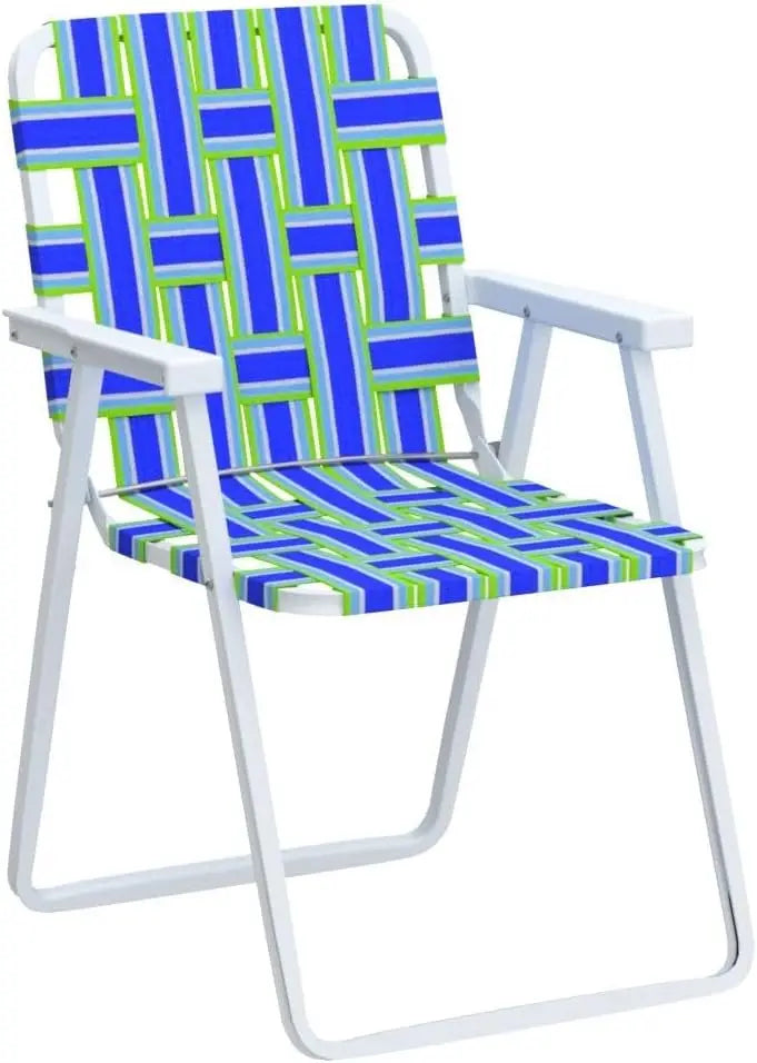Beach Chairs Set of 6, Patio Folding Lawn Chairs for Adults, Outdoor Webbing Chair w/Steel Frame, Lightweight & Portable